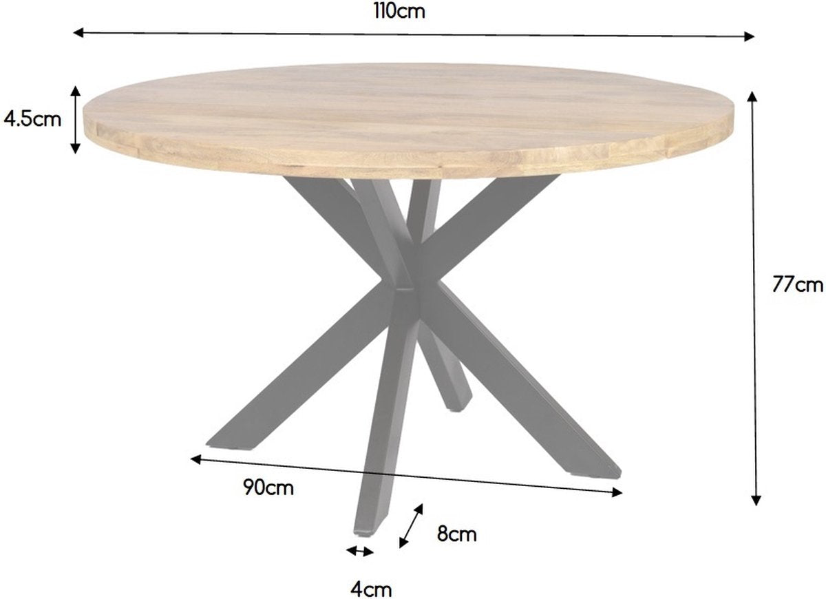 EN - Round dining table - 110 cm in diameter - mango wood - black metal leg