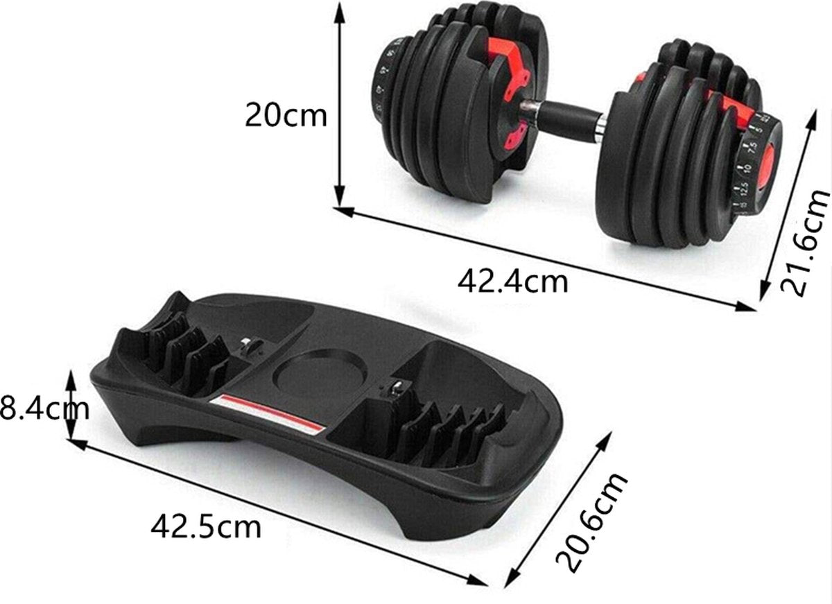 Verstelbare Dumbbell 24 kg - Verstelbare Gewichten - Verstelbare Dumbbell - 2.5kg t/m 24kg - 15 DUMBBELLS IN ÉÉN - Zwart