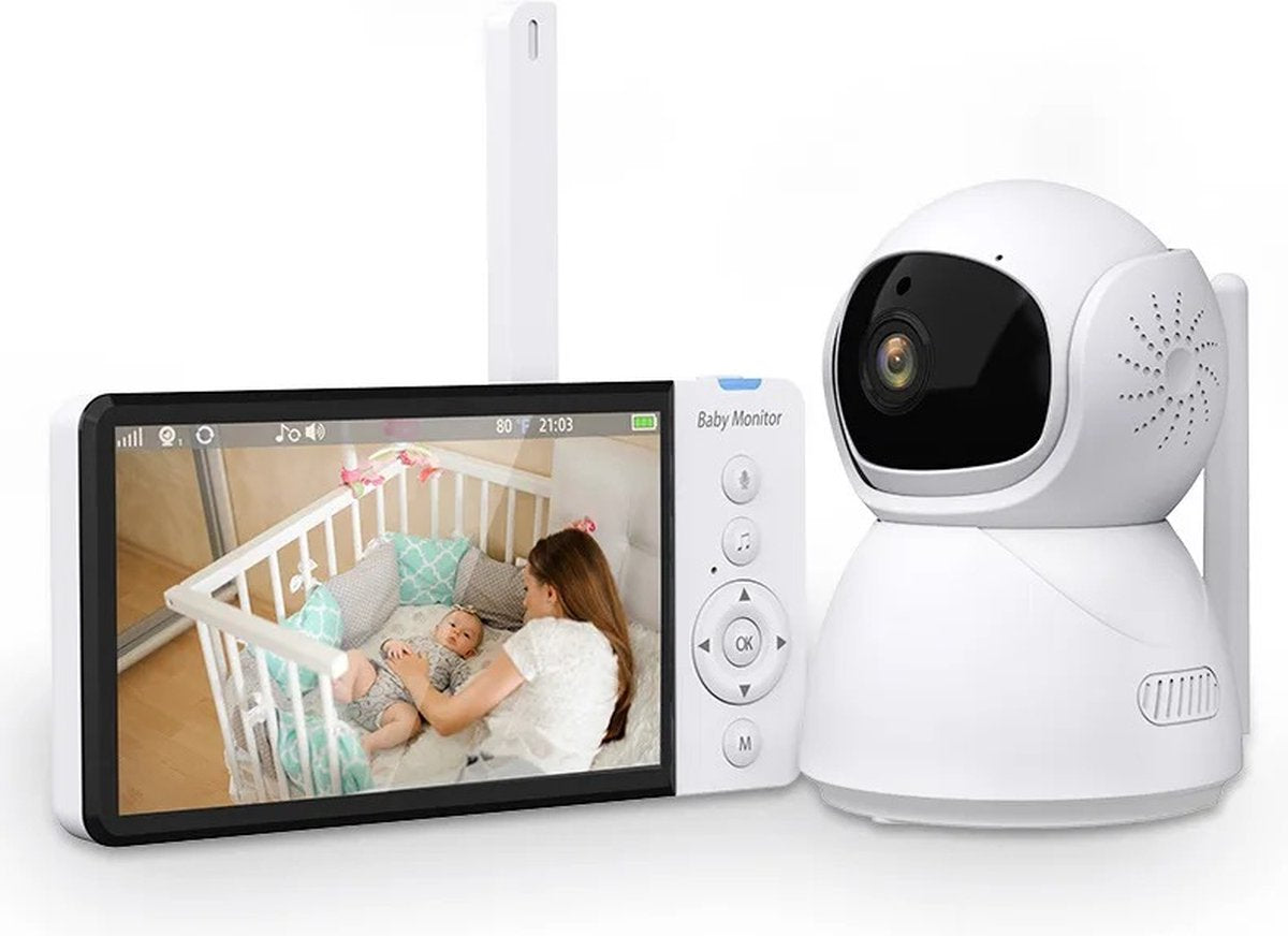 Eszenzics™ Babyfoon - Draadloos - 5 inch LED scherm - HD 1080p - 2-weg communicatie - Infrarood nachtzicht - Muziek - Uitbreidbaar met extra camera - Tot 200m'