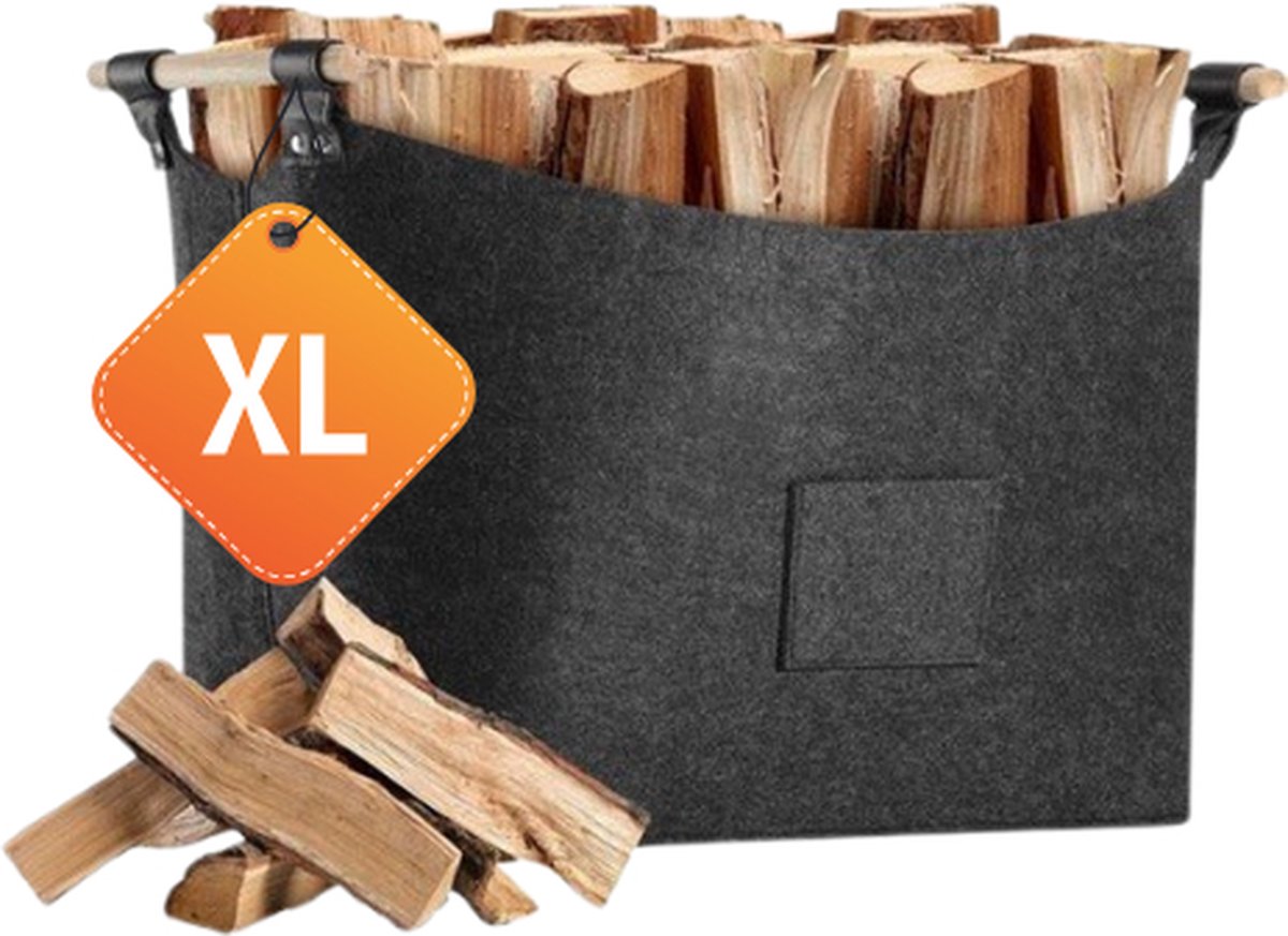 Equivera houtmand voor haardhout XL, 60 liter, mand voor brandhout, brandhoutmand, opslag binnen, opvouwbare vilten mand voor hout, opvouwbaar, transport en opslag (donkergrijs)