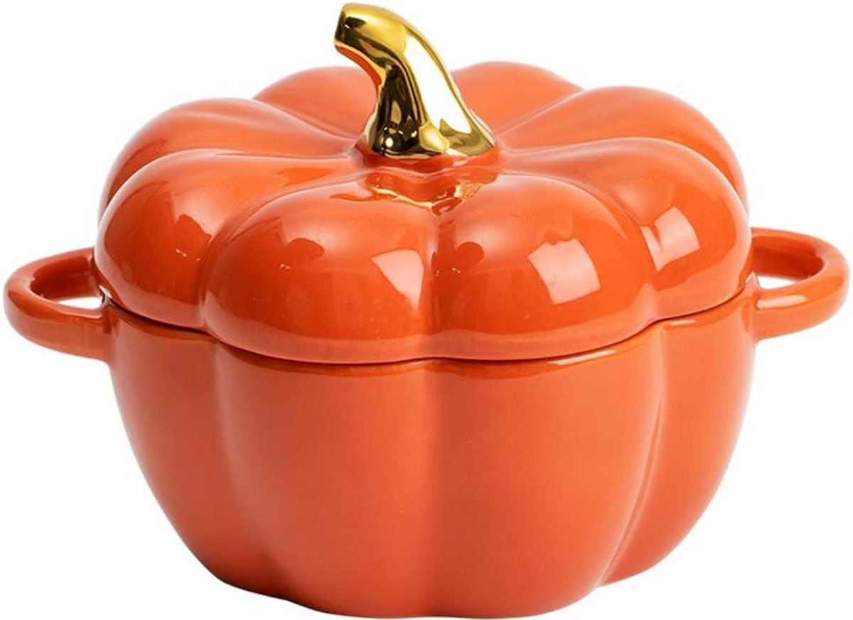 450 ml creatieve modieuze keramische pompoenkoppen, muesli-salade-dessertschalen - set van 2 met deksel soepkommen met oor