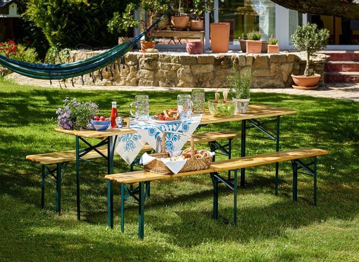 Picknicktafelset - 1 biertafel 2 bierbanken inklapbaar - 220cm