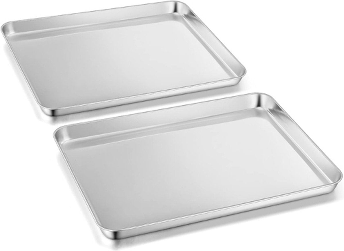 Baking Tray Set of 2 - Stainless Steel - Oven Baking Tray - Large Oven Tray - 2 pieces of 40x30x2.5cm - Dishwasher Safe