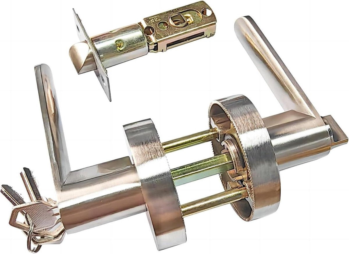Door Handle Lock Interior Privacy for Bedroom-Closet-Office, Size 60/70mm Round Silver Door Knob Latch