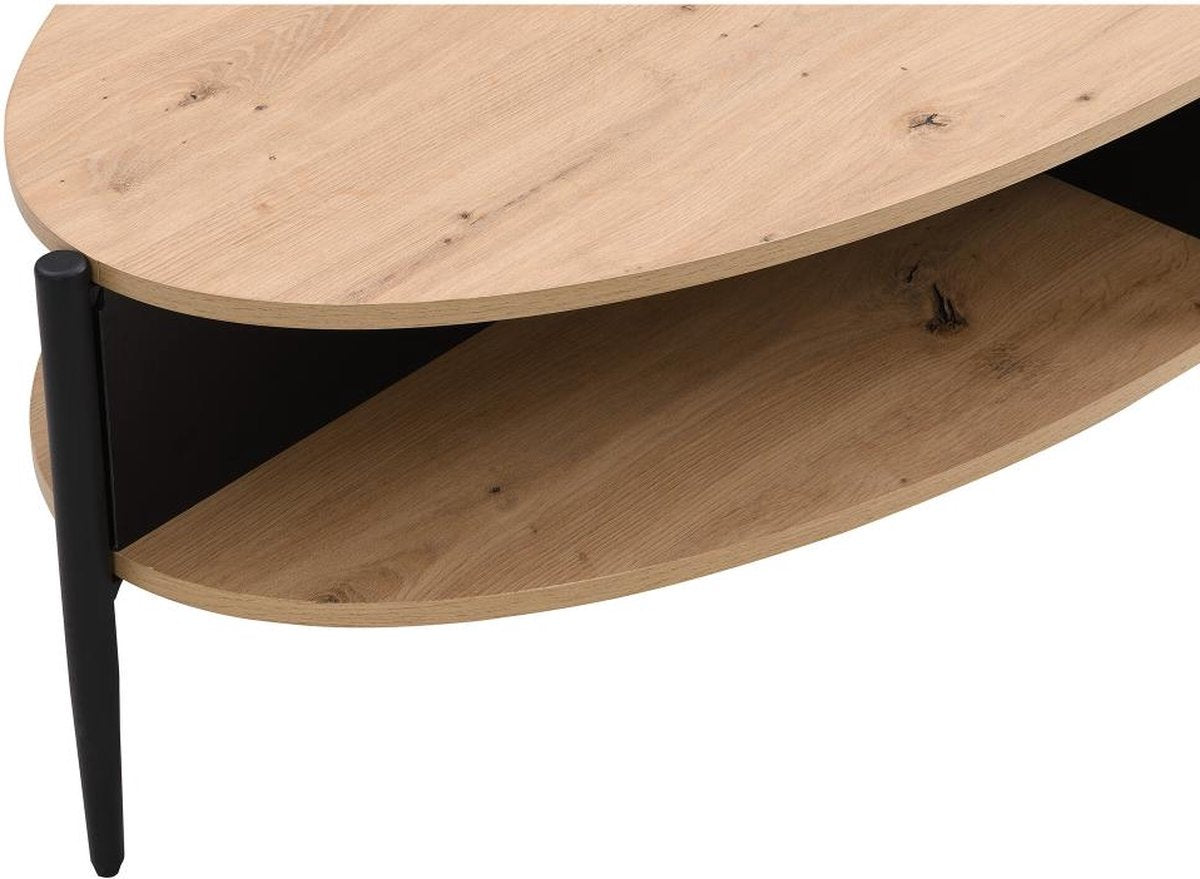 Salontafel met 4 nissen van MDF en metaal - Licht naturel en zwart - EVARO L 125 cm x H 39 cm x D 65 cm