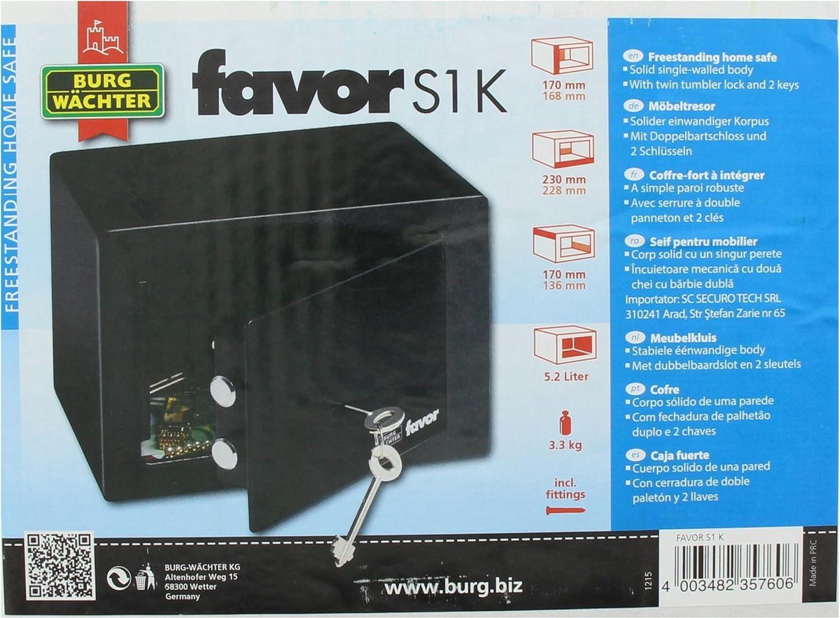 Furniture safe key Favor 52 l 33 kg S1 K black - Fireproof safe