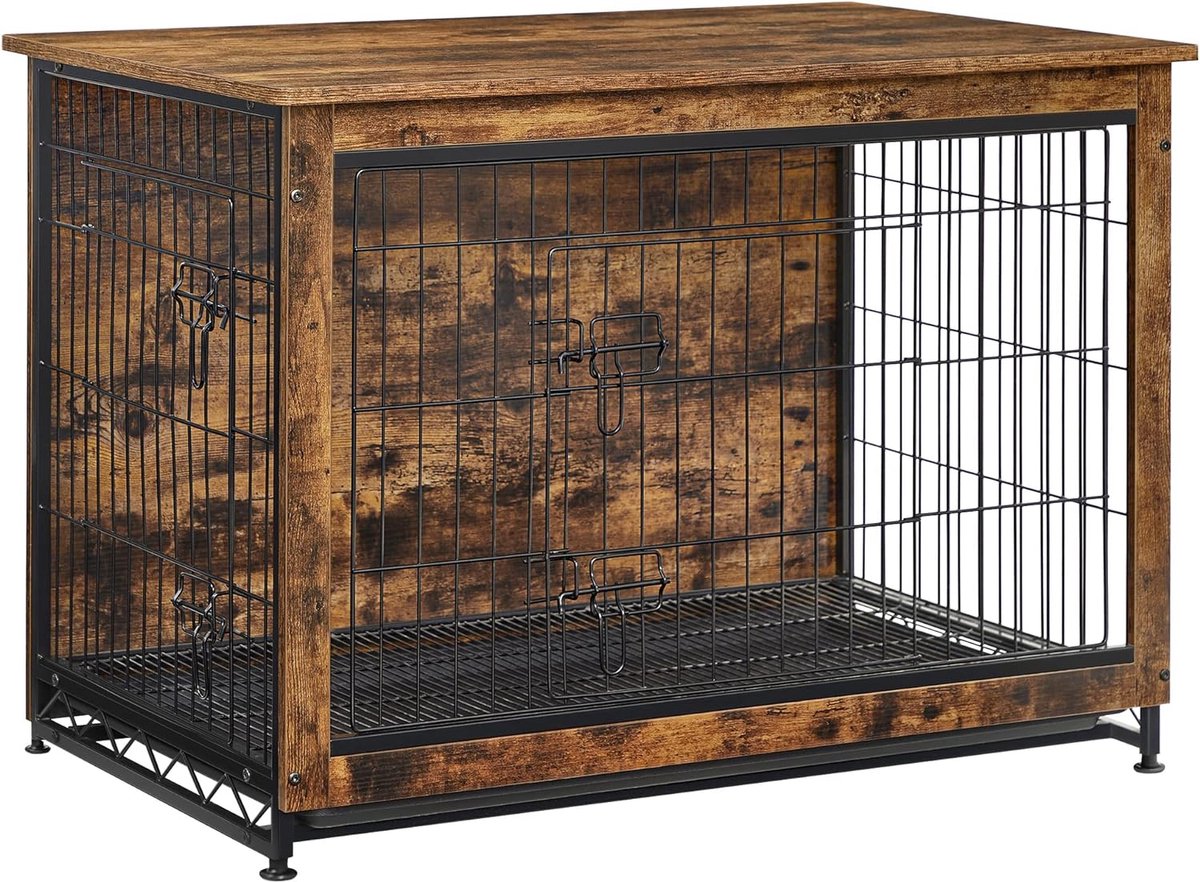 Hondenbench bijzettafel hondenbox modern hondenhok voor binnen tot 42 kg zeer belastbaar hondenhuis voor thuis uitneembaar dienblad 2 deuren vintage bruin