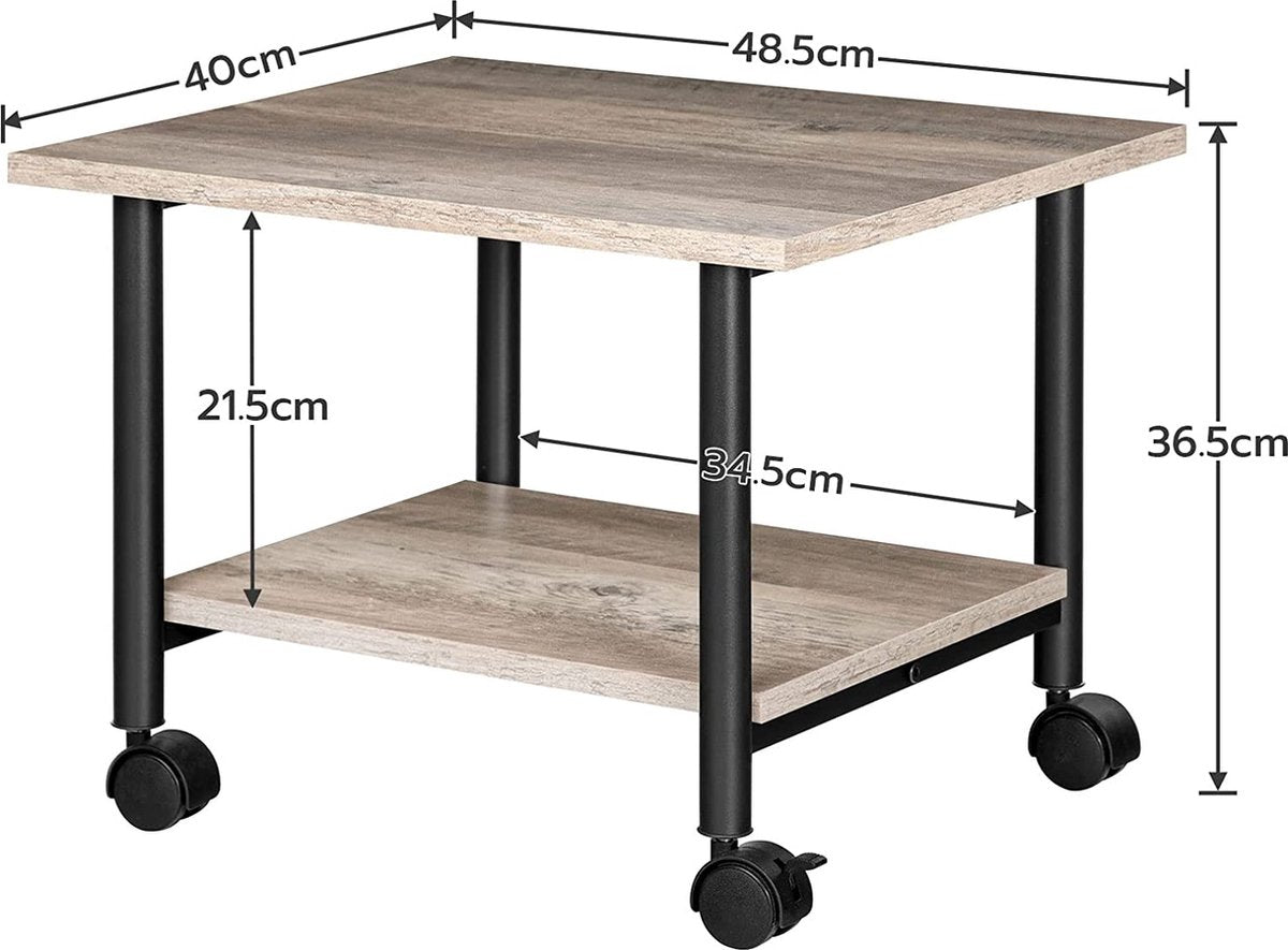 Printertafel op vergrendelbare wielen - bureau organizer - printerkast of printerwagen - printerstandaard - Kantoorkast - printer bureau industrieel - 48,5 x 40 x 36,5 cm - grijs en zwart