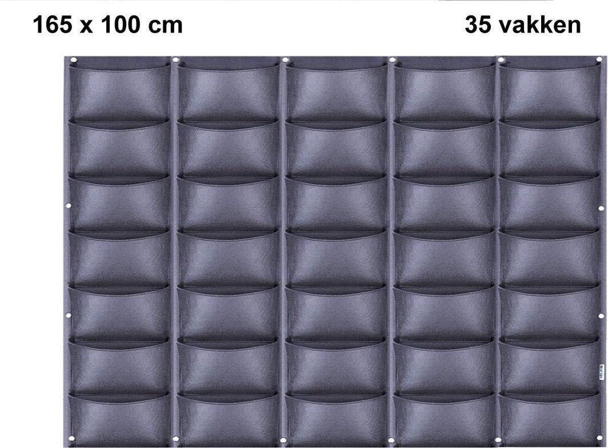Verticale tuin met 35 extra grote vakken - 165cm x 100cm - verticale tuin - zwart - groene wand - groene muur - verticale moestuin zakken - plantenhanger balkon - plantenbak - plantenzak 1.65x1 meter Beactiff®
