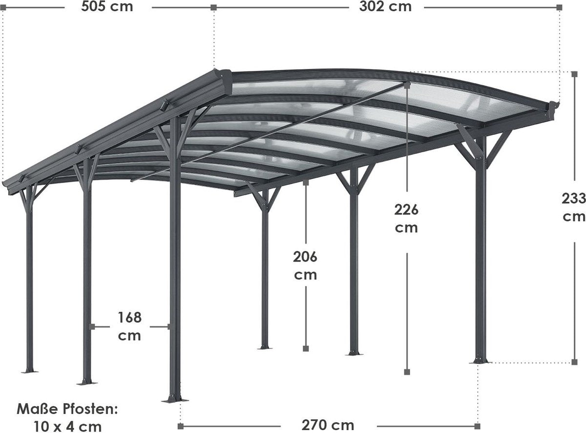 Terrace roof / Carport - Arched roof - 5 x 3 m - Dark grey