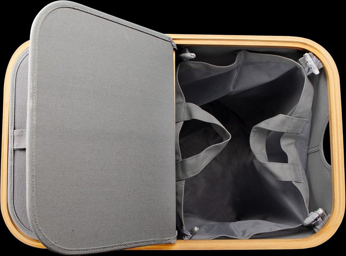 Dark Laundry Basket 2 compartments with lid 100 litres bamboo fabric large laundry sorter - dark grey anthracite black - eco-friendly and durable