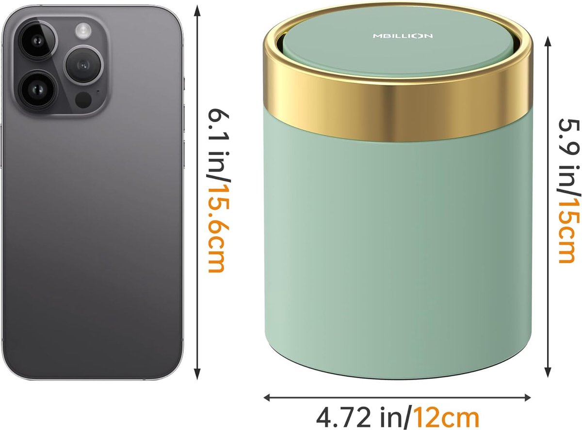Mini prullenbak met deksel, kleine bureau-afvalbak, schattige metalen afvalbak voor op tafel, aanrecht, roestvrij staal, 1,5 liter prullenbak voor kantoor, salon, auto, slaapkamer.