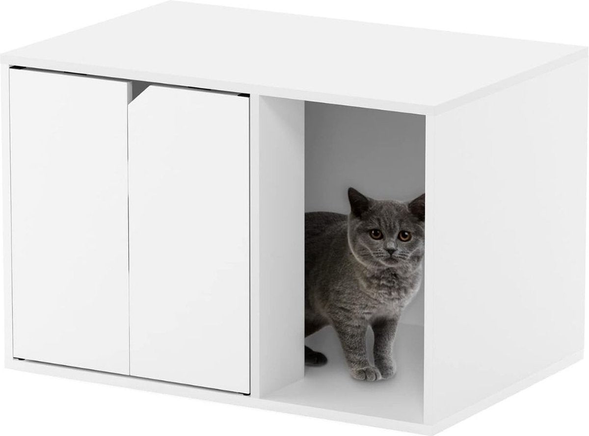 Kattenbak Kast - Kattenhuis - Kattenmand - Halmeubel â€“ Dierenhuis - Nachtkastje - Kattenkast - Dressoir â€“ Kattenhok - Bijzetkastje - Krabpaal - Katten Mand - 60 x 39,6 x 40 cm - Wit