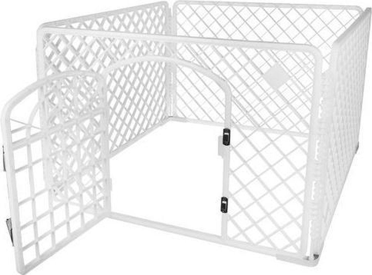 Hondenren - Puppyren - Box voor hond/puppy - Bench - Kooi - Ren - Wit - Transporteerbaar - Met poortje - 90X90X60CM
