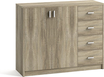 Lage dichte kast Edwin Sonoma - Breedte 106 cm - Hoogte 84 cm - Diepte 36 cm - Met lades - Met planken - Met openslaande deuren