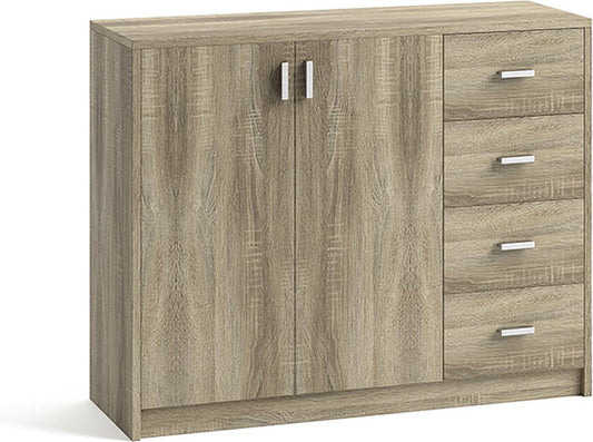 Low-density cabinet Edwin Sonoma - Width 106 cm - Height 84 cm - Depth 36 cm - With drawers - With shelves - With hinged doors