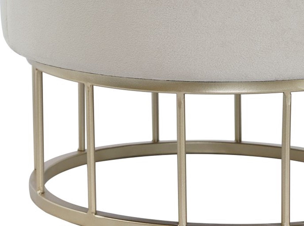 Velvet Poef Glamour Beige met Goudkleurige Onderstel met opbergruimte – Ø38 x H41 cm
