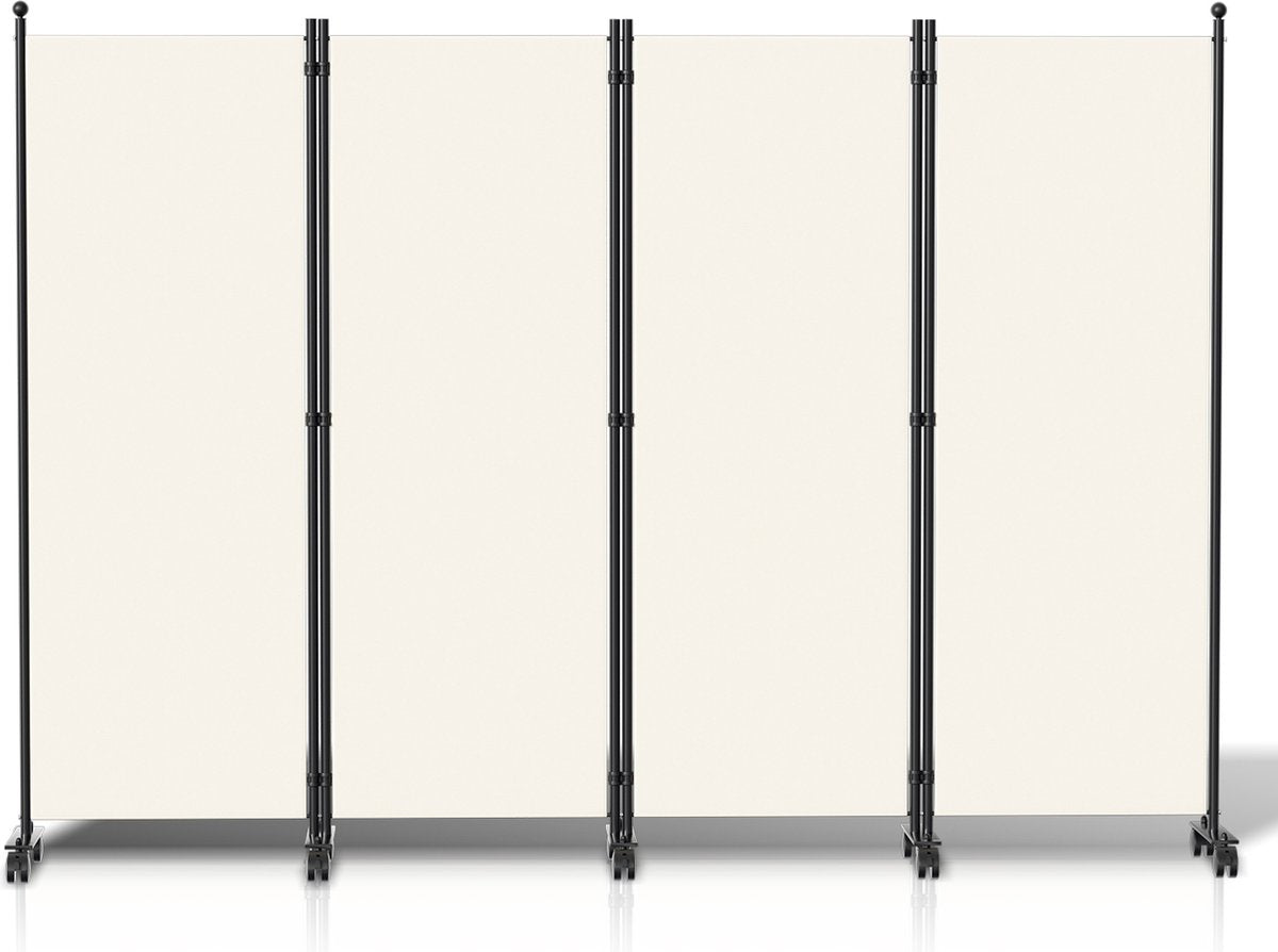 Room divider on wheels with 4 panels - 228 x 181 cm - Garden Room Divider Spanish Wall Partition Beige