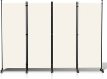 Kamerscherm op wielen met 4 panelen - 228 x 181 cm - Kamerverdeler Tuin Spaanse Muurscheiding Beige