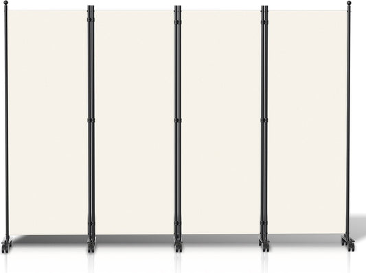 Room divider on wheels with 4 panels - 228 x 181 cm - Garden Room Divider Spanish Wall Partition Beige