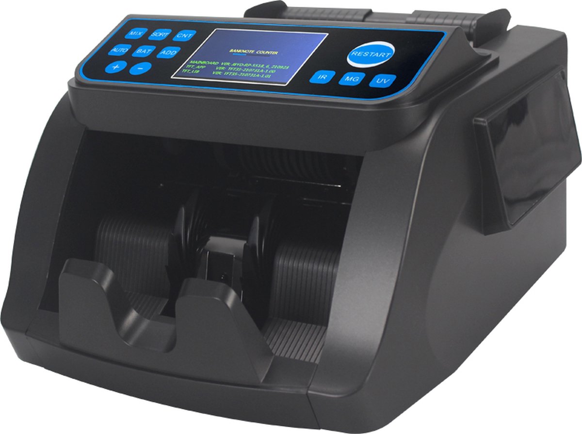 Money Counting Machine & Banknote Counter - 5-fold Counterfeit Detection - 1000 bills/minute - 5-fold counterfeit detection - Add & batch function - Carrying handle - Alarm - Incl. Free Storage and Dust Cover and Counterfeit Money Pen