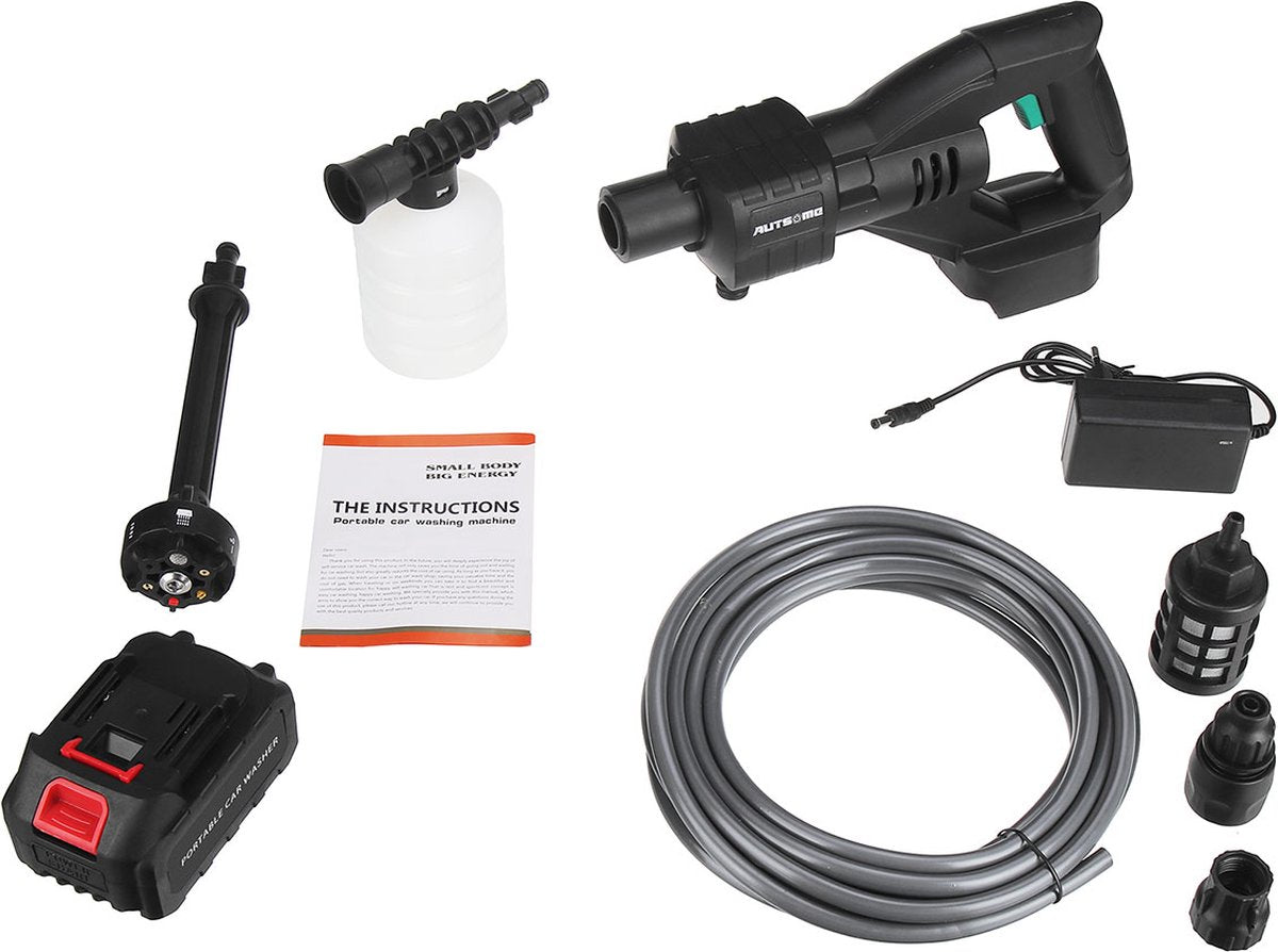 6-in-1 500W draagbare hogedrukreiniger - 21V Max 100 Bar - Autowasmachine - met 1 accu 30000 mAh