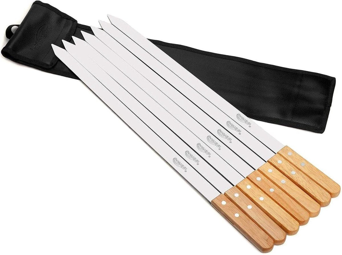 Adana spiesen kabobs shish kebab - grillen metalen roestvrijstalen BBQ spiesen - kebab spiesen brede set zak (60cm lang 2,5cm breed)