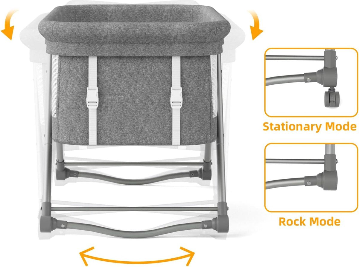 Babybed met zachte matras reisbed incl. opslag, wiegfunctie, opvouwbaar, slip en transporttas, vanaf de geboorte tot 20 kg, complete set voor baby's van 0-6 maanden, grijs