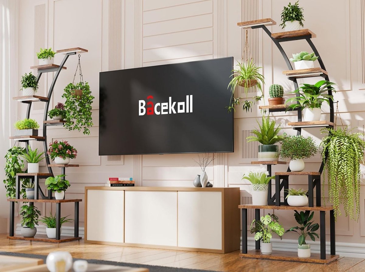Indoor Plant Stand: 9-tier Metal Plant Rack, 160 cm High, Room for Multiple Houseplants, Corner Flower Stand for Living Room, Patio, Metal/Wood, Black