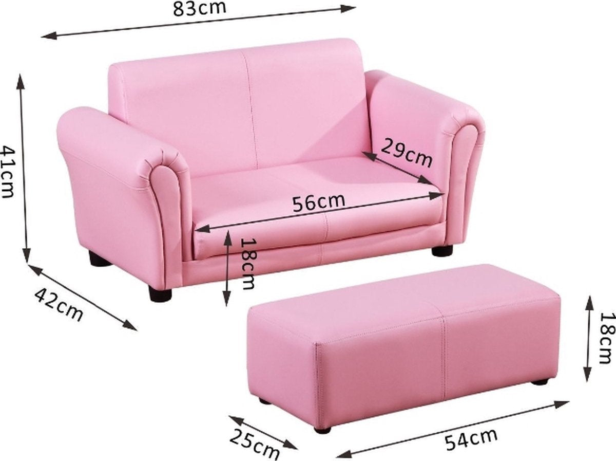 Kinderbank met Hocker - Kinderfauteuil - Kinderzetel - Kindermeubels - Zitbank - Roze - 83 x 42 x 41 cm