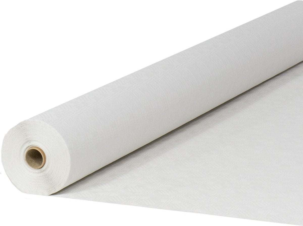 Damast papieren tafelrol wit 1,20x100m