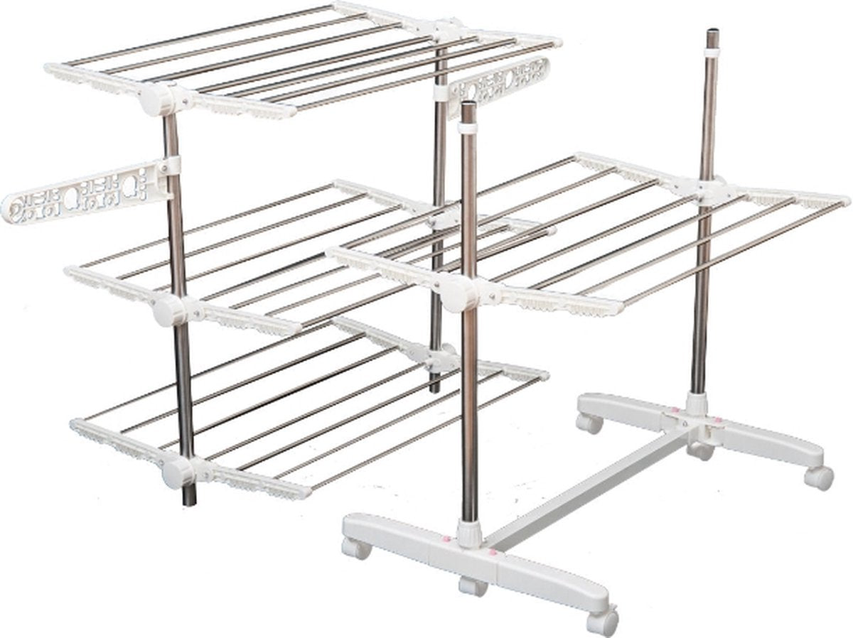 Droogrek - Wasrek - Wasdroogrek - Droogtoren - Uittrekbare waslijn - Verrijdbaar - Inklapbaar - 4 niveaus - H172 cm