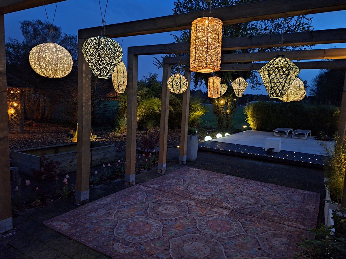 7 x Solar buiten Lampion met motief - Pakket - tuinverlichting - zonne energie - buitenlamp