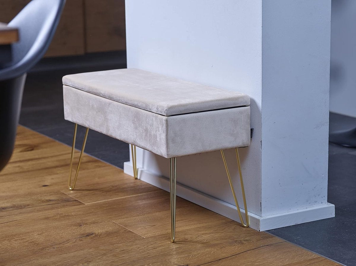 ECHTWERK Scarlett Zitbank, gestoffeerde bank met fluwelen bekleding, opbergkist rechthoekig, make-upbank met opbergruimte, opbergbank met metalen poten, 75 x 30 x 41,5 cm, polyestermix, crÃ¨me
