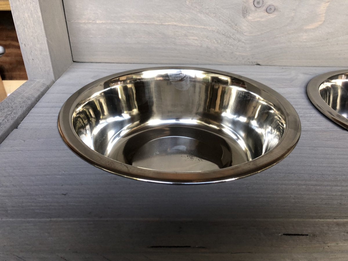 Dog food bowl scaffolding wood with NAME DOG (medium)