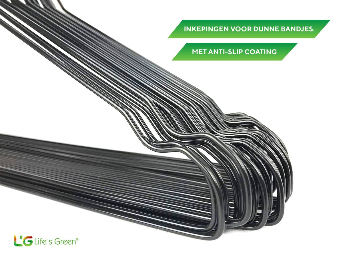 Life's Green® - Kledinghangers - 80 stuks - Kledinghanger LGS1900 - Zwart - Metaal