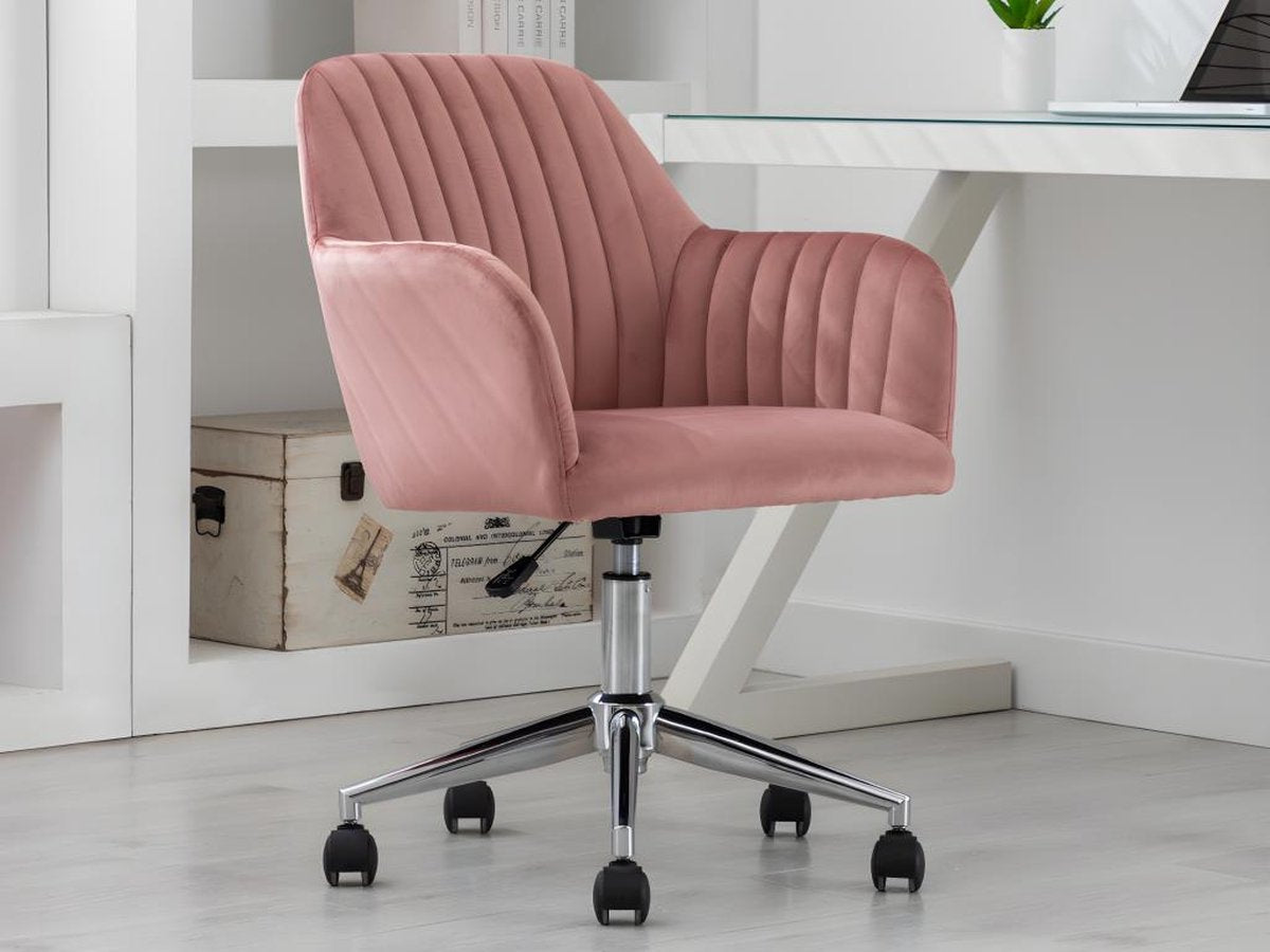 Bureaustoel - Fluweel - Roze - In hoogte verstelbaar - ELEANA L 59 cm x H 89 cm x D 61.5 cm