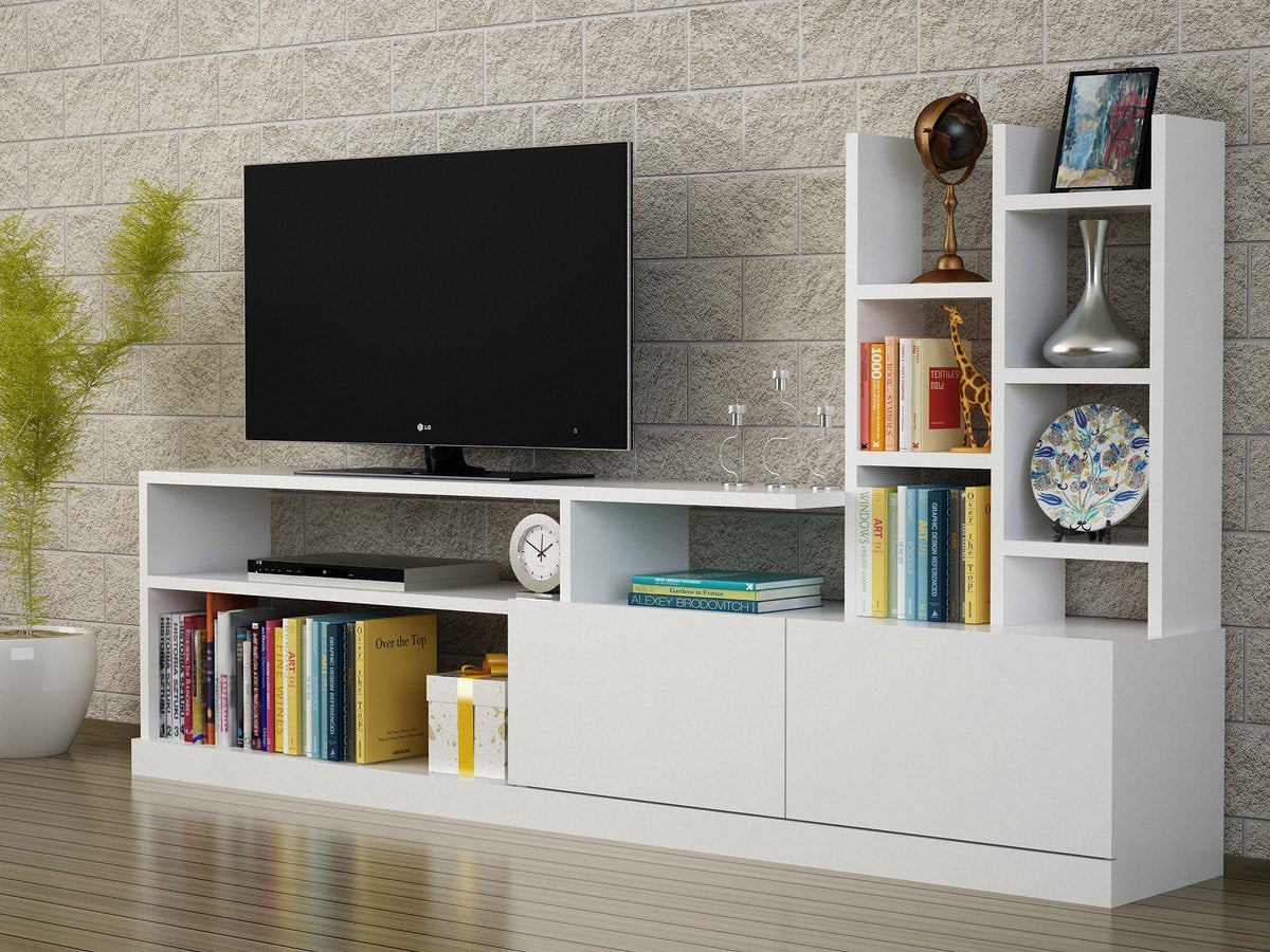 TV Meubel met Kast - Stijlvol Wit - Ruimtebesparend 164,4x91,3x25cm - Duurzaam Melamine