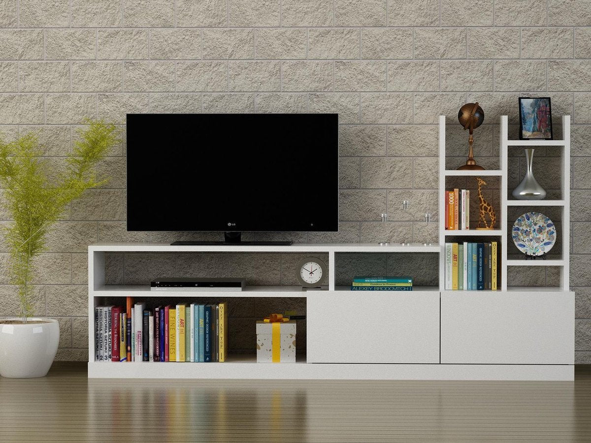 TV Meubel met Kast - Stijlvol Wit - Ruimtebesparend 164,4x91,3x25cm - Duurzaam Melamine