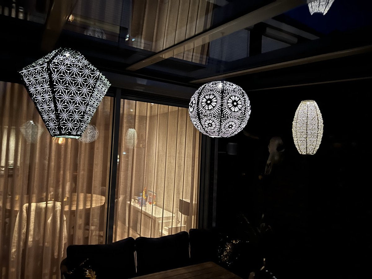 7 x Solar buiten Lampion met motief - Pakket - tuinverlichting - zonne energie - buitenlamp