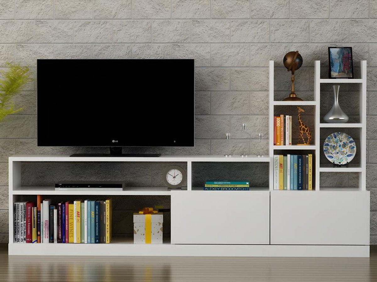 TV Meubel met Kast - Stijlvol Wit - Ruimtebesparend 164,4x91,3x25cm - Duurzaam Melamine