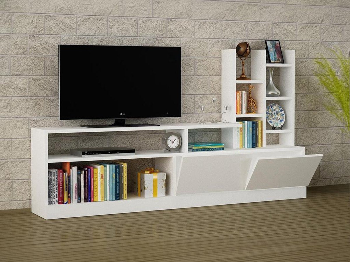 TV Meubel met Kast - Stijlvol Wit - Ruimtebesparend 164,4x91,3x25cm - Duurzaam Melamine
