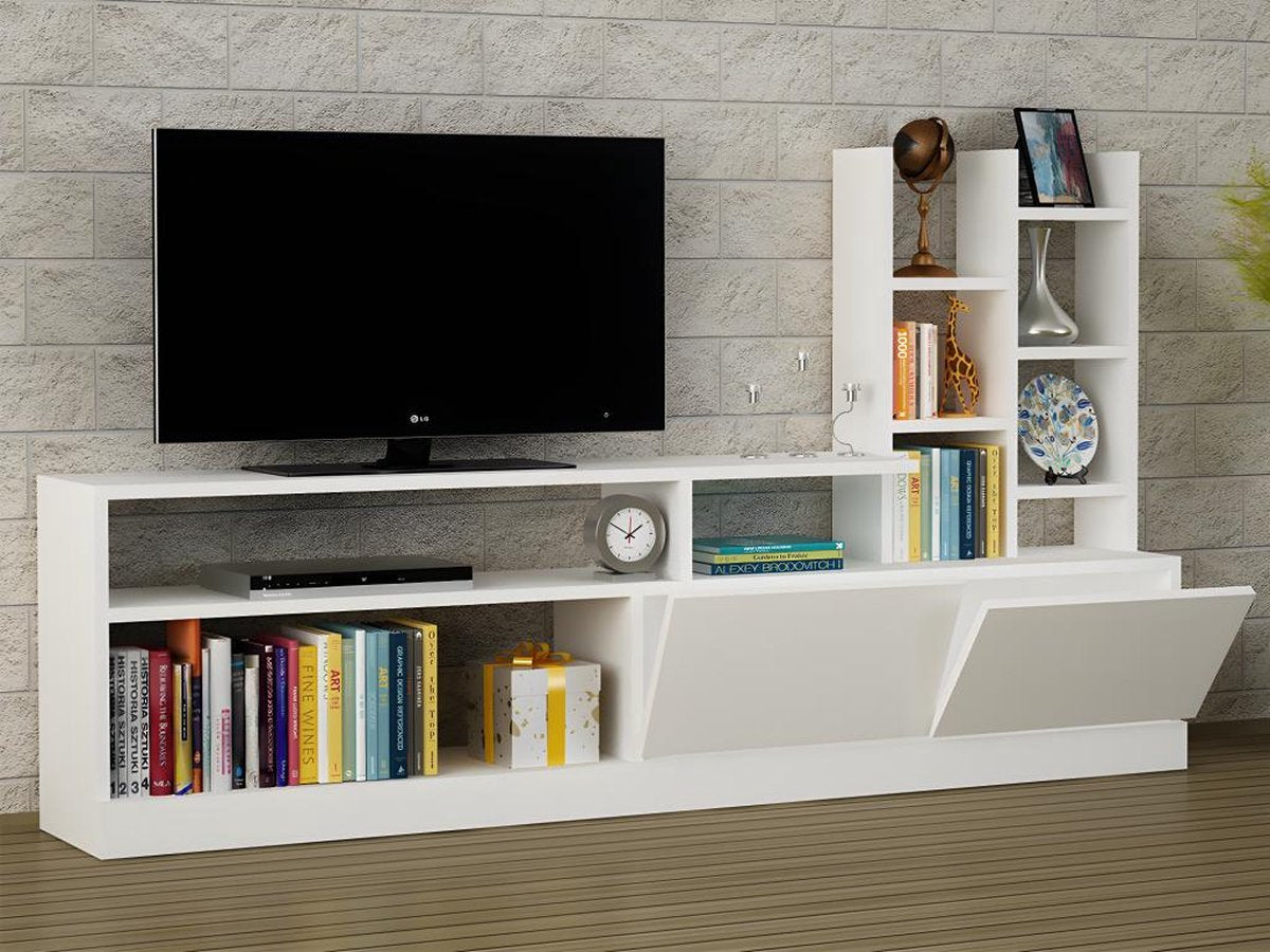TV Meubel met Kast - Stijlvol Wit - Ruimtebesparend 164,4x91,3x25cm - Duurzaam Melamine