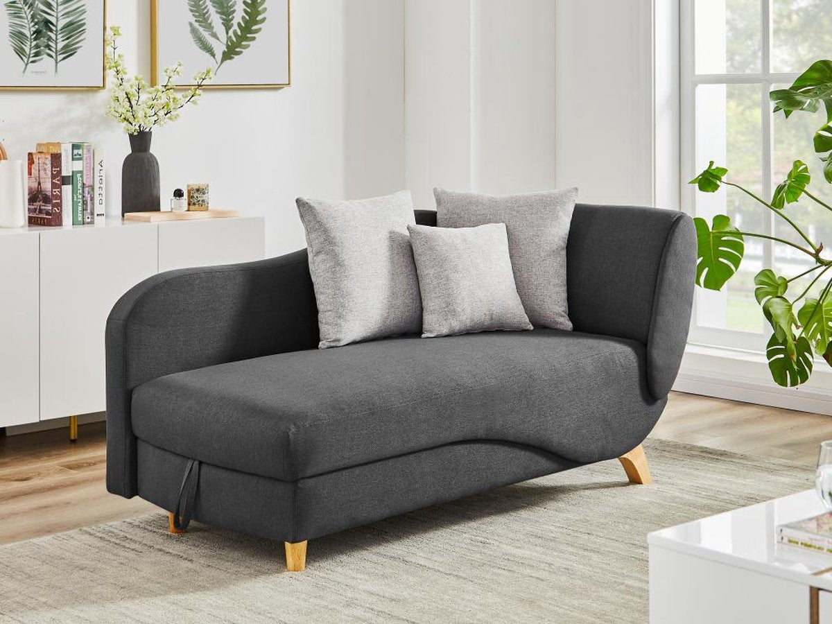 Vente-unique Slaapbank van antraciete stof met opbergruimte - Hoek links - PENELOPE B 160 cm x H 81 cm x D 80 cm