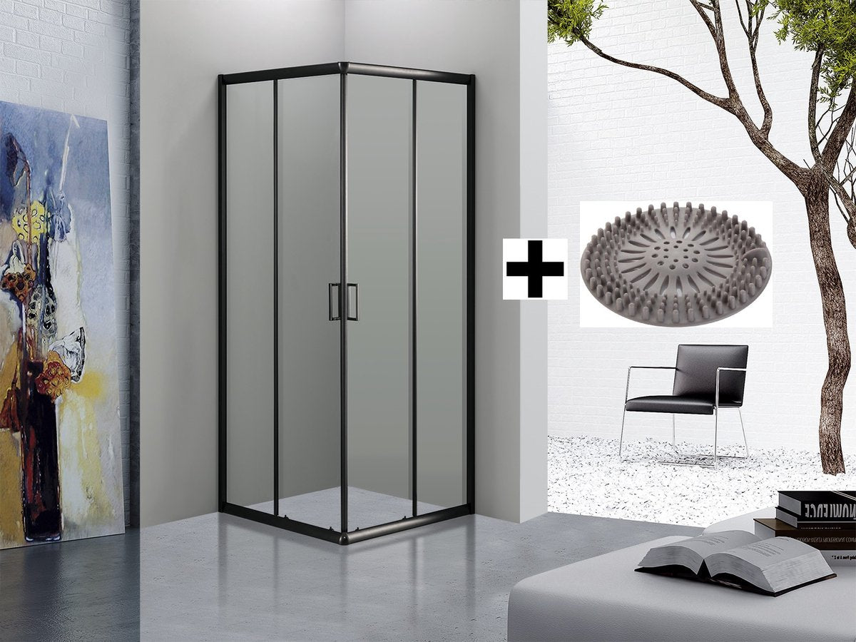 Douchecabine Vierkant - 90x90x200cm 6 mm - Nano Anti-Kalk Veiligheidsglas - Zwart Aluminium Omlijsting