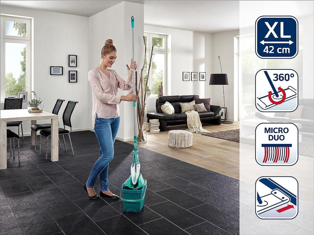 Leifheit Combi XL Micro Duo Set met Vloerwisser en Emmer - 42 cm Wisbreedte - 12 Liter Emmer - Inclusief 2-Vezel Doek