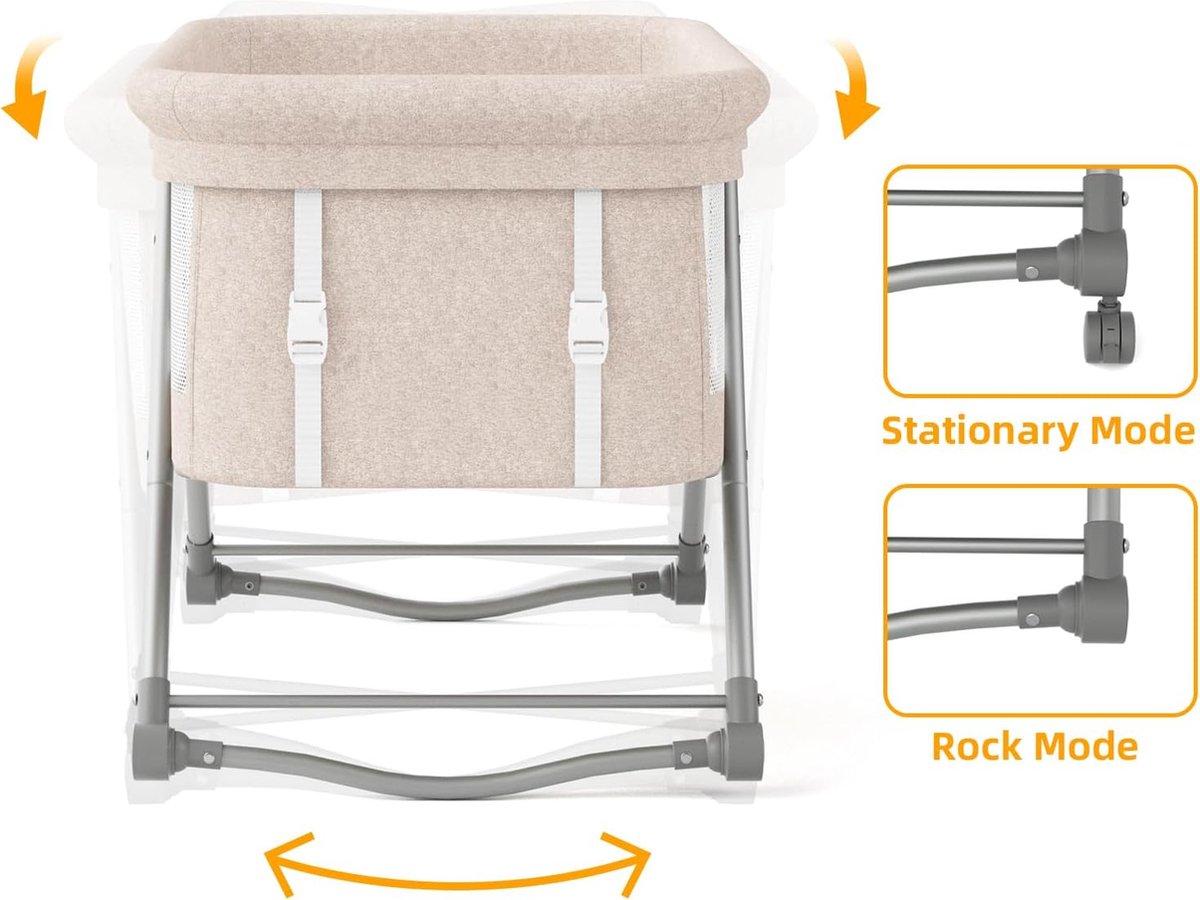 Babybed met zacht matras, reisbed incl. opbergruimte, wiegfunctie, opvouwbaar, slip en transporttas, vanaf de geboorte tot 20 kg, wieg, complete set voor baby's van 0-6 maanden, kaki
