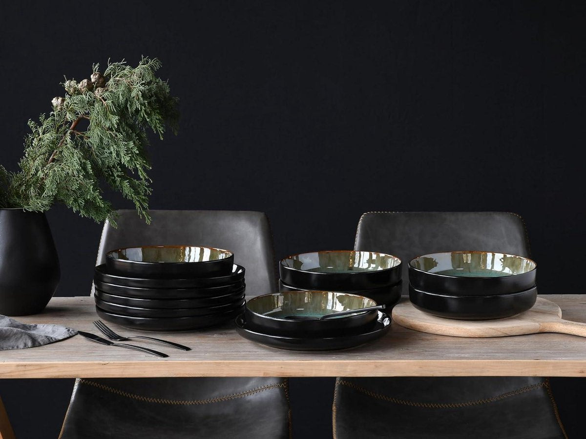 Dinnerware set for 12 Nordic Fjord dishwasher safe earthenware Dinnerware set for 12