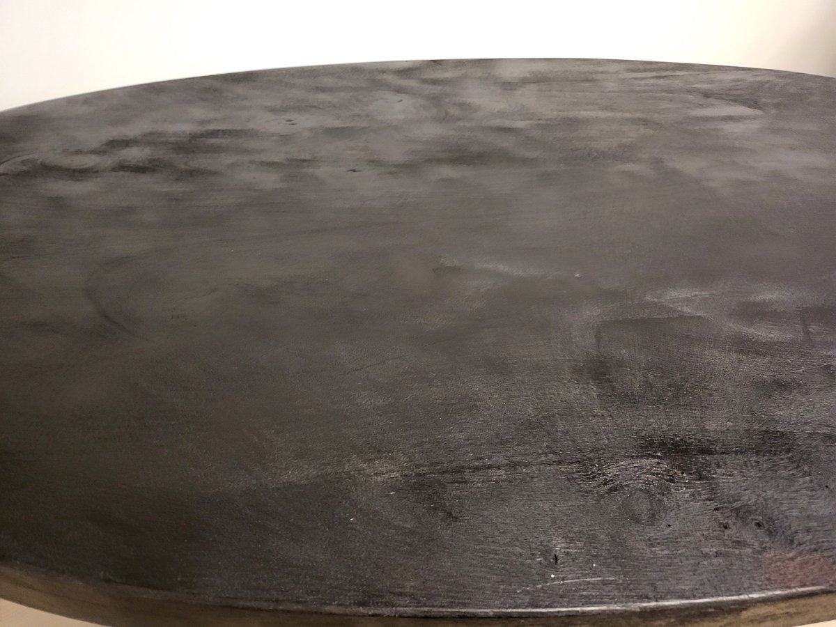 Salontafel Anne - volledig zwart - ovaal 120 cm lang mangohout met matrixpoot 80 cm breed metalen frame