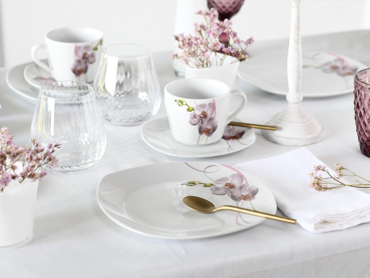 12-delige serviesset voor 6 personen - Square Orchidee - porselein - vaatwasser- en en magnetronbestendig - kwaliteitsproductie bordenset 6 person